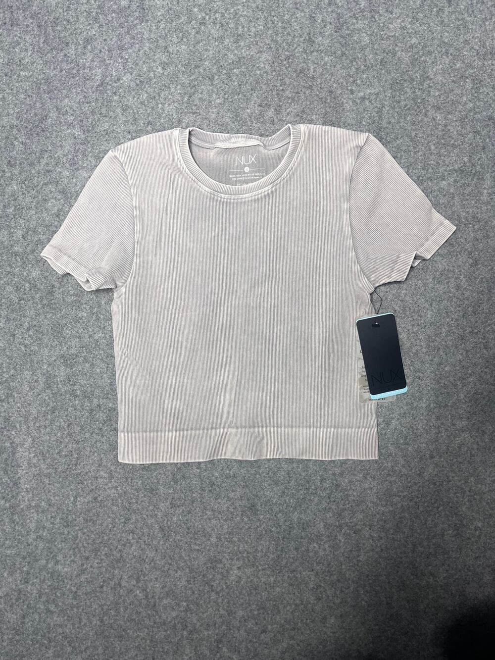 NUX Hand Dyed Aura Short Sleeve Crop Top Light Compression Ribbed Tee L NWT